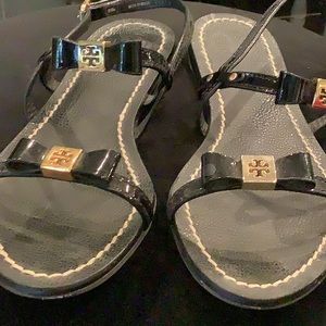 Black patent sandals